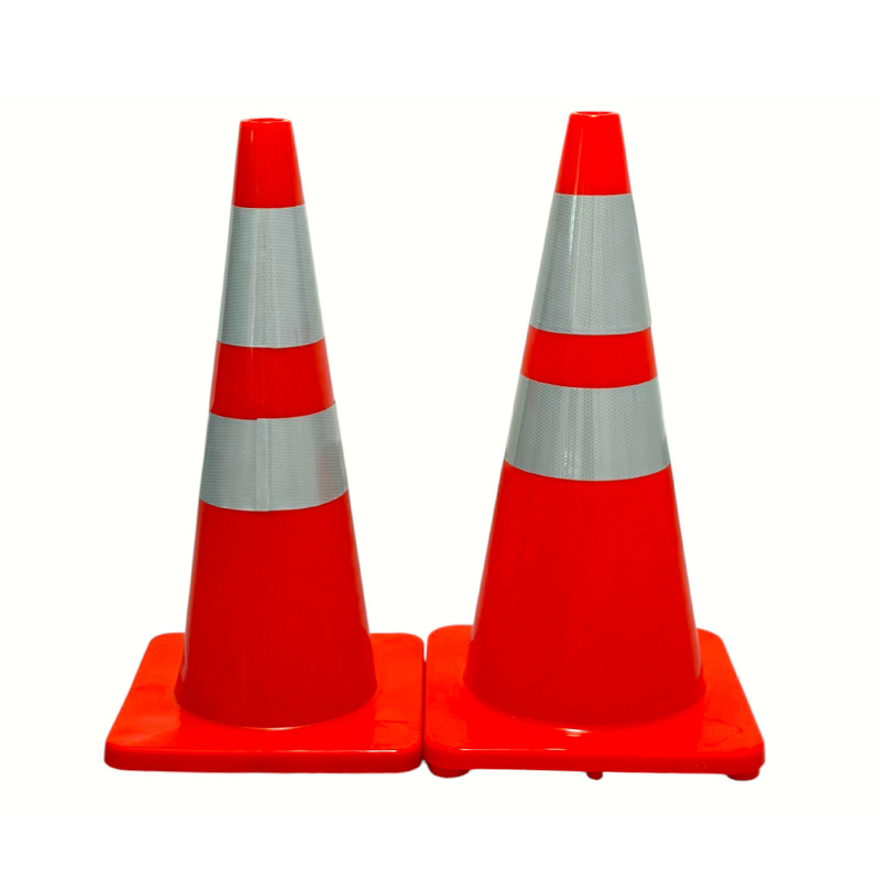 Cono di sicurezza stradale in PVC ad alta elasticità con base in gomma ponderata opzionale per il controllo della strada in tutte le condizioni atmosferiche e l'isolamento dei pericoli