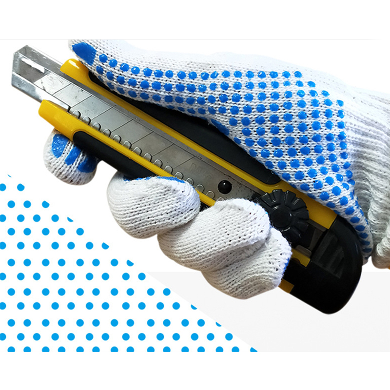 Guanti da lavoro in filato di cotone punteggiato di plastica