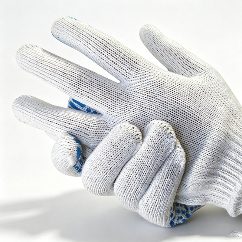 Guanti da lavoro in filato di cotone punteggiato di plastica