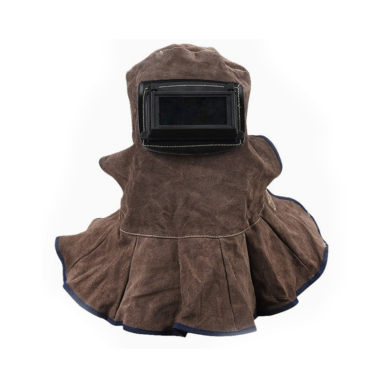 Maschera con cappuccio per saldatura ribaltabile in pelle bovina marrone carbone