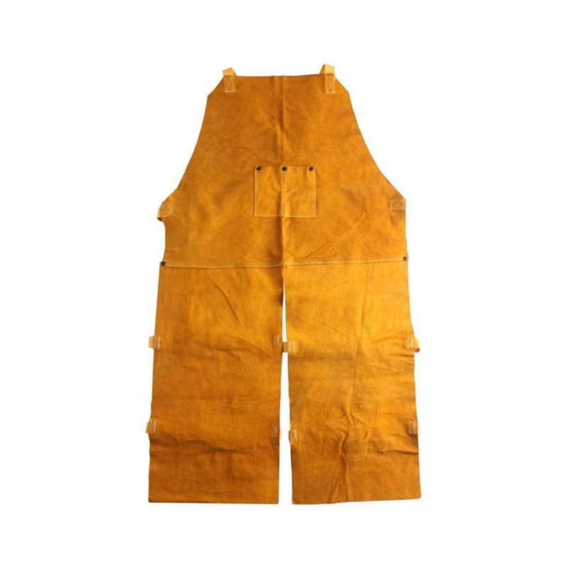 Pantaloni grembiule da lavoro per saldatura in pelle con gamba divisa sul davanti singolo
