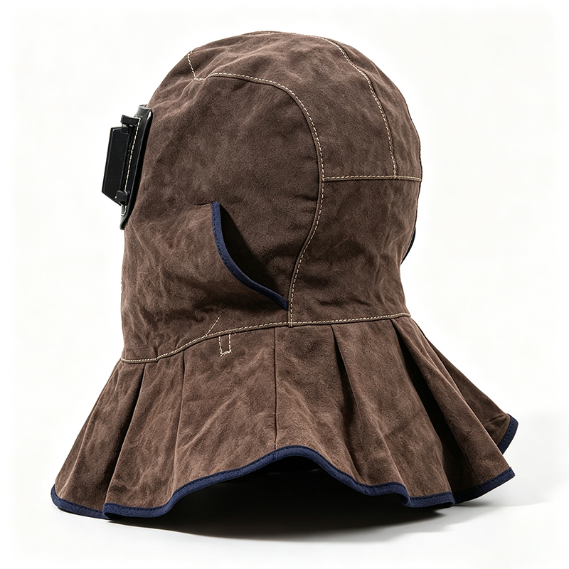 Maschera con cappuccio per saldatura ribaltabile in pelle bovina marrone carbone Maschera con cappuccio per saldatura ribaltabile in pelle bovina marrone carbone