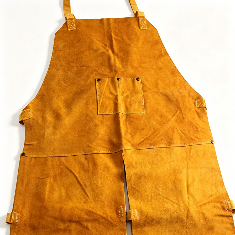 Pantaloni grembiule da lavoro per saldatura in pelle con gamba divisa sul davanti singolo