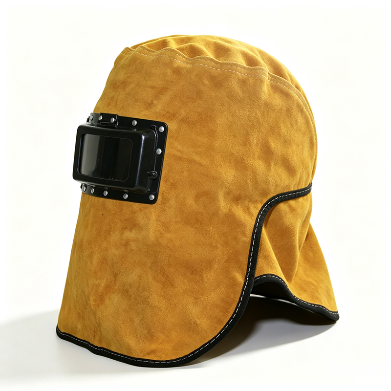 Cappuccio per saldatura ribaltabile auto-oscurante in pelle bovina gialla