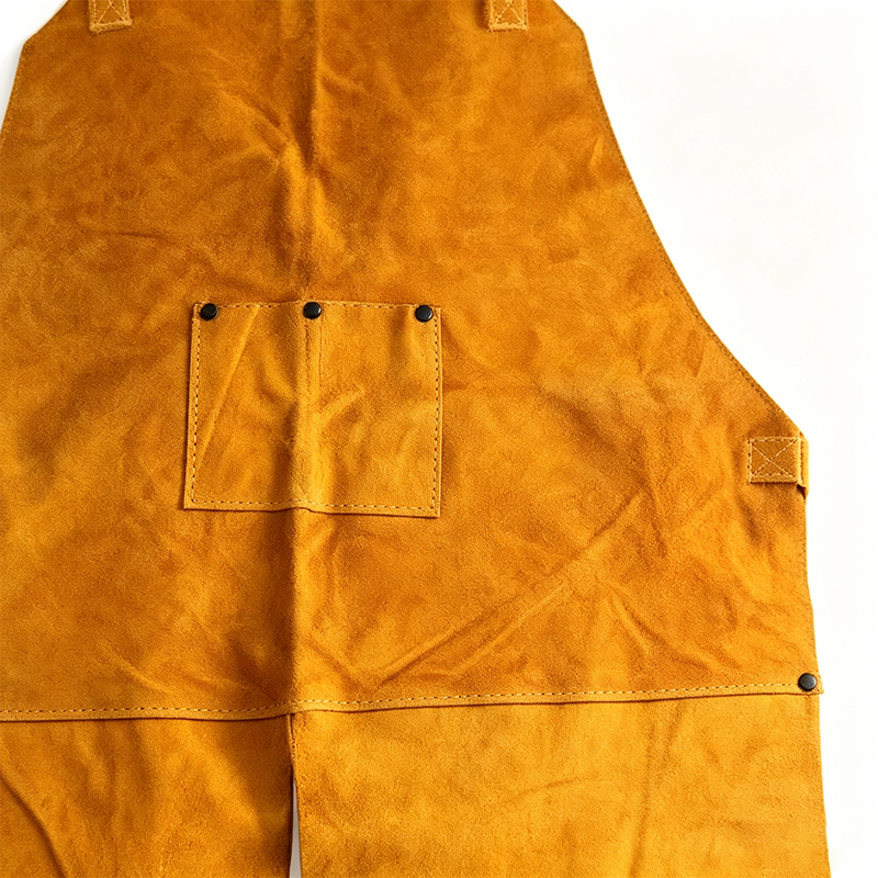 Pantaloni grembiule da lavoro per saldatura in pelle con gamba divisa sul davanti singolo