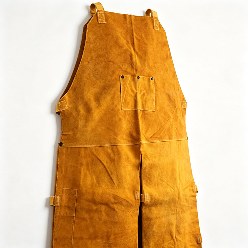 Pantaloni grembiule da lavoro per saldatura in pelle con gamba divisa sul davanti singolo