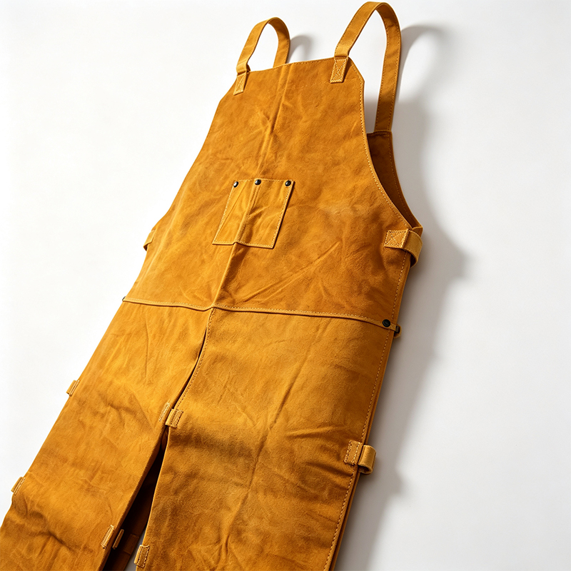 Pantaloni grembiule da lavoro per saldatura in pelle con gamba divisa sul davanti singolo