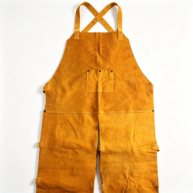 Pantaloni grembiule da lavoro per saldatura in pelle con gamba divisa sul davanti singolo